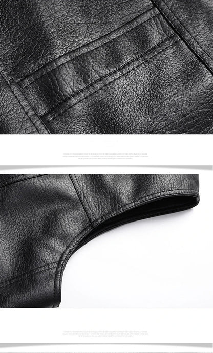 2024 Winter Men Thick Warm Fleece Leather Vest Coat  Male V-Neck Single Breasted Vest Casual Male Clothing Outerwear