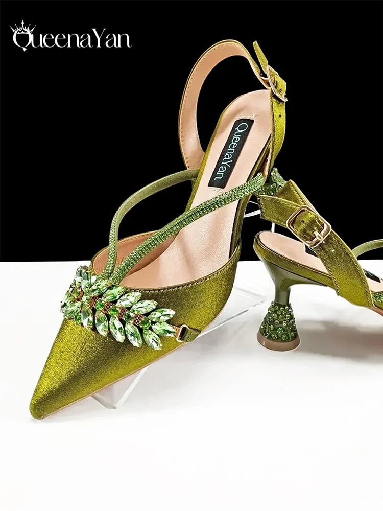Festive Elegance: High Quality Pointed Toe Women's Sandals Fashion Design Sling Backs Shoes For Wedding Party