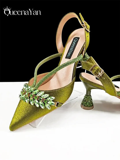 Festive Elegance: High Quality Pointed Toe Women's Sandals Fashion Design Sling Backs Shoes For Wedding Party