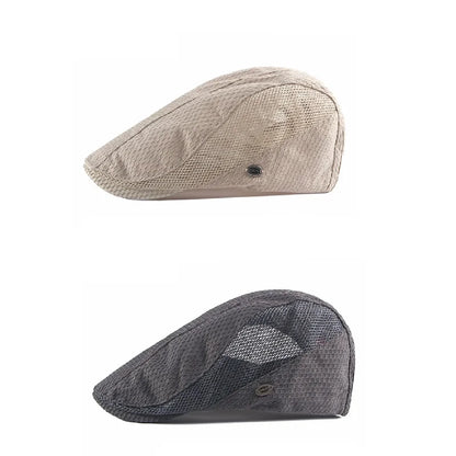 Men Women Breathable Mesh Summer Hat Newsboy Beret Ivy Cap Cabbie Flat Cap Adjustable Vintage Style