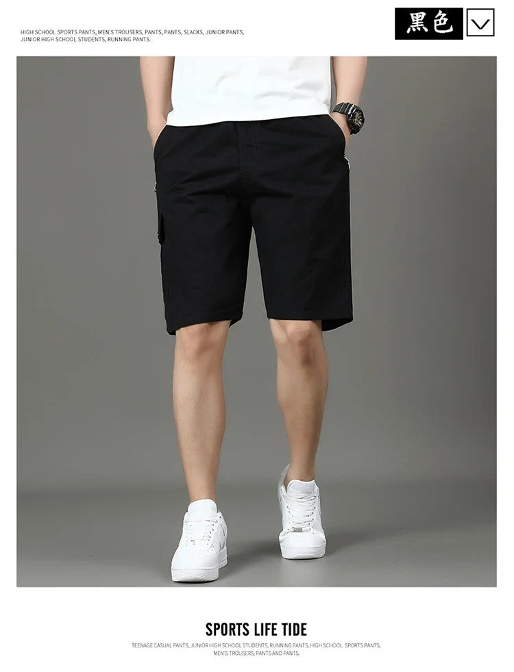Summer new men's work shorts pocket zip trend versatile casual trousers five work trousers