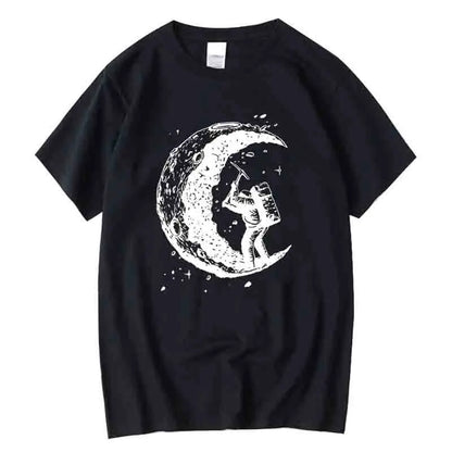 Men's High Quality Cotton Blend Moon Print Casual Summer Cool Short Sleeve Men Tshirt Loose t-shirt Male Tee Shirts Male Tee Top