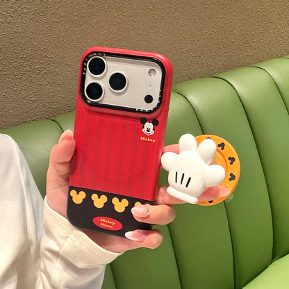 Cute Mickey Glove For Magnetic Phone Case with Stand 3D Hand Shape Grip Holder for 17 16 15 14 13 Pro Max  Disney Cartoon Cover.