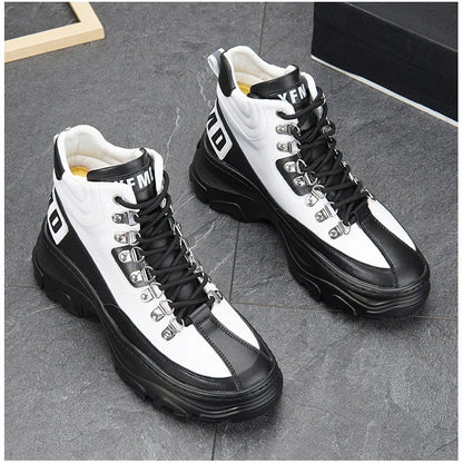 White High Top Board Boots for Men Thick Soled Men Boots with Elevated Height Inside Outdoor Casual Versatile High-top Shoes