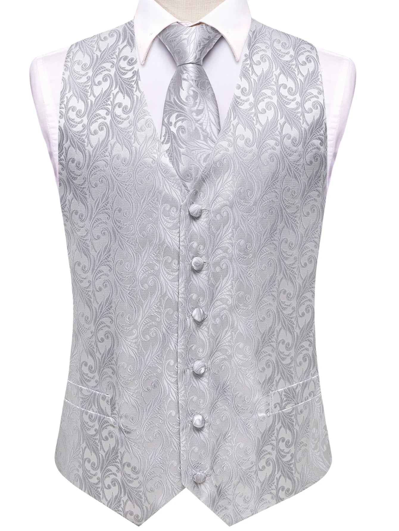Men's Classic Floral Vest & Tie Hanky Cufflinks Set – Waistcoat for Weddings Events Party Gift