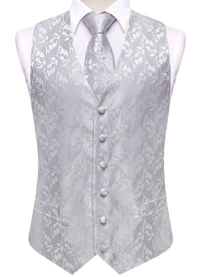 Men's Classic Floral Vest & Tie Hanky Cufflinks Set – Waistcoat for Weddings Events Party Gift