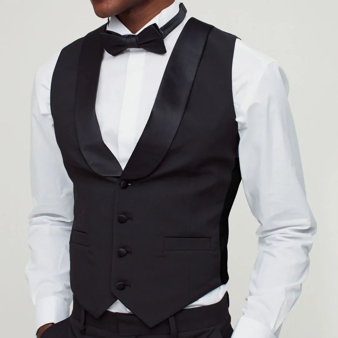 Men Vest Black With Bright Lapel Single Button Waistcoat For Wedding Birthday Party Prom Business Work Daily Men Suit Vest