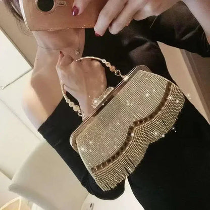 Gorgeous and Shiny Diamonds Rhinestones Tassels Handle Evening Bags for Party and Wedding Clutch Purse Designer Bags Handbags