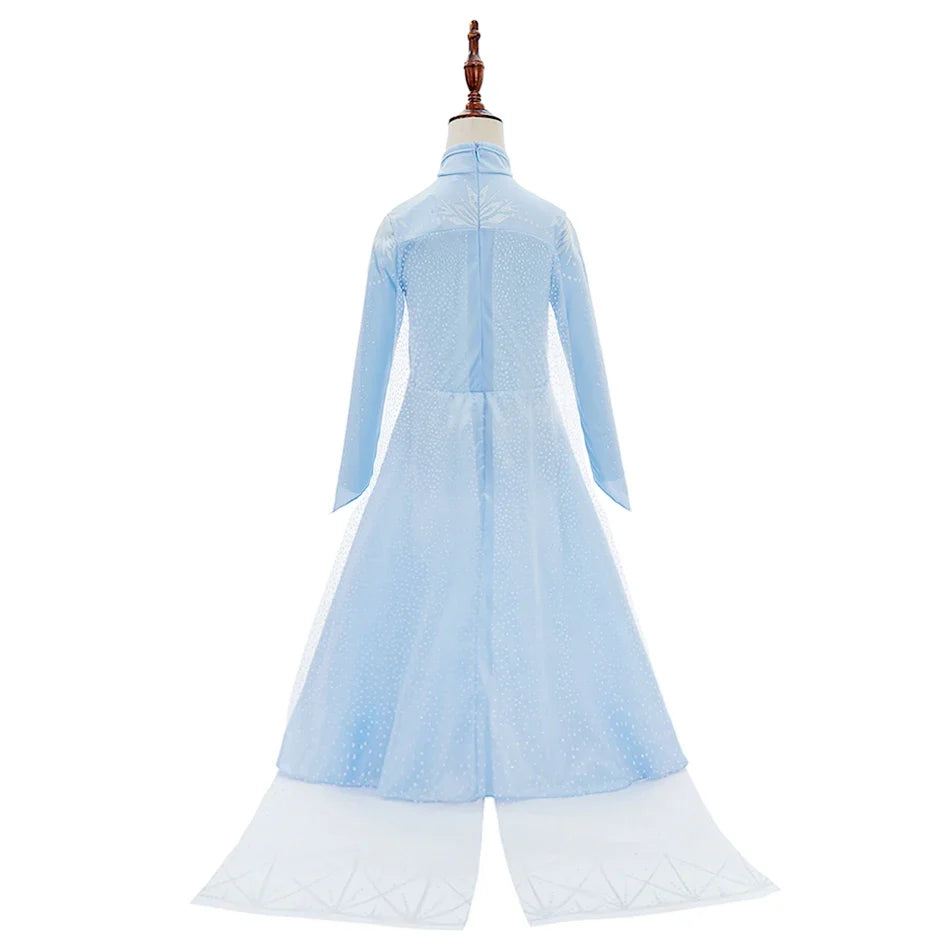 Children Carnival Blue Sequins Elsa Cosplay Dress Girls Elegant Blue Princess Costume Kids Halloween Birthday Party Clothes