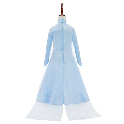Children Carnival Blue Sequins Elsa Cosplay Dress Girls Elegant Blue Princess Costume Kids Halloween Birthday Party Clothes