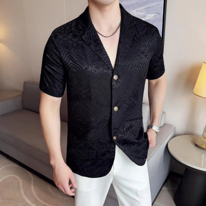 Summer Thin Ice Silk Without Lining Men Suit Coats 2025 New High-end Fashion Jacquard Casual Social Shirt Coat Men Clothing