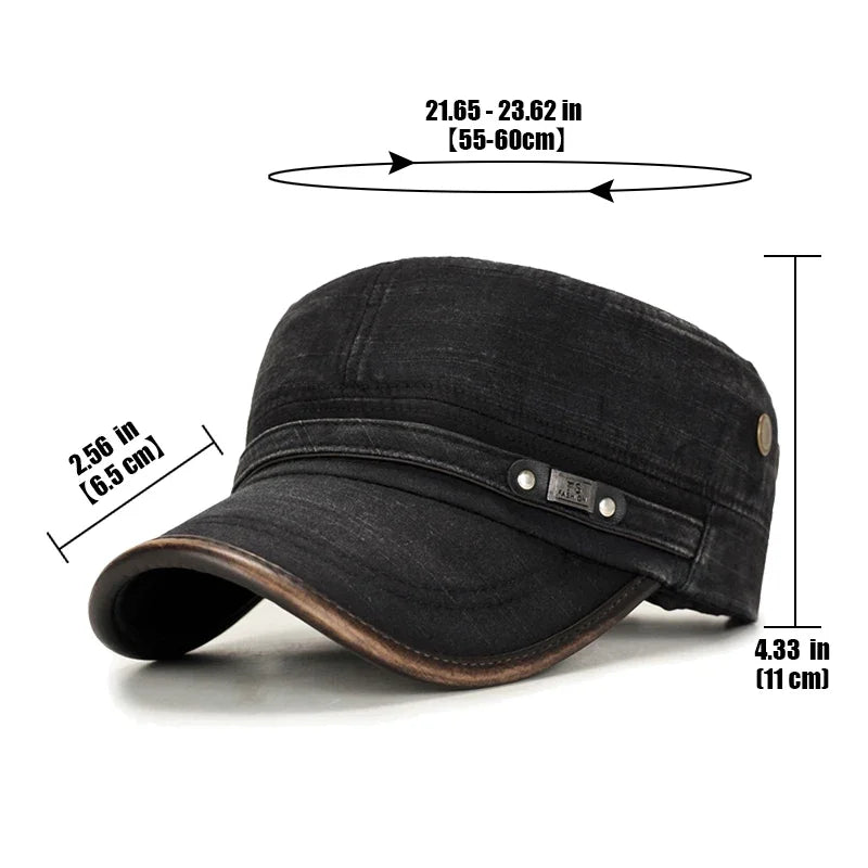 Brand New Men Women Washed Distressed Cotton Adjustable Flat Top Cadet Cap Fashion Classic Unisex Outdoor Casual Sport Cap