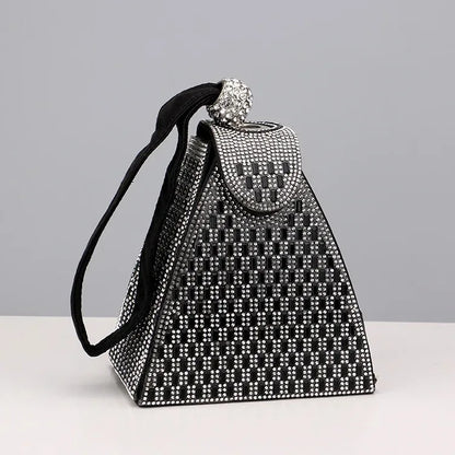 Rhinestones Luxury Evening Bags For Women New In High Quality Pyramid Shape Fashion Chic Point Party Clutch Purse Free Shipping