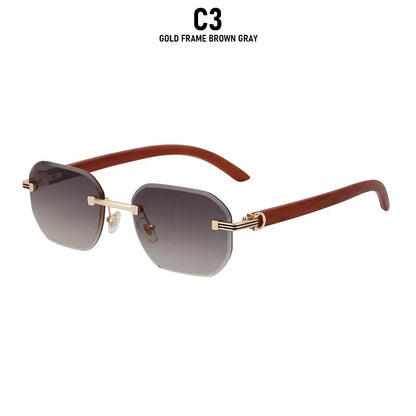 2026 Wooden Rimless Sunglasses Women Trendy Vacation Sunscreen Square Sunglass Men Luxury Vintage Retro Fashion Glasses Occhiali