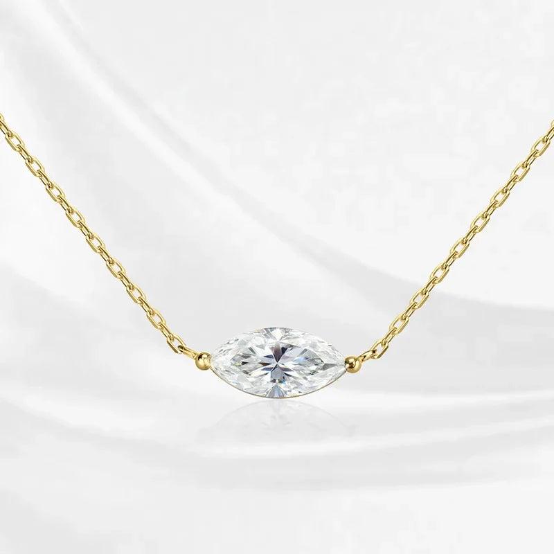 Marquise Cut 1-3CT Zircon or Moissanite Necklace for Women Gemstone Lab Diamond Pendant 925 Sterling Silver Plated 14K