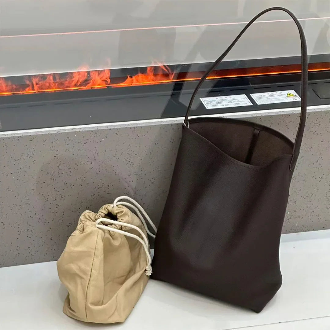 Bucket Bag Large Women's Bag Tote Bag Shoulder Bag Luxury Designer Genuine Leather Handbag Japanese Popular Bag Soft Row