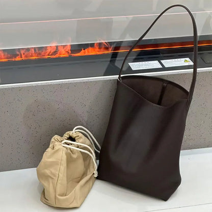 Bucket Bag Large Women's Bag Tote Bag Shoulder Bag Luxury Designer Genuine Leather Handbag Japanese Popular Bag Soft Row