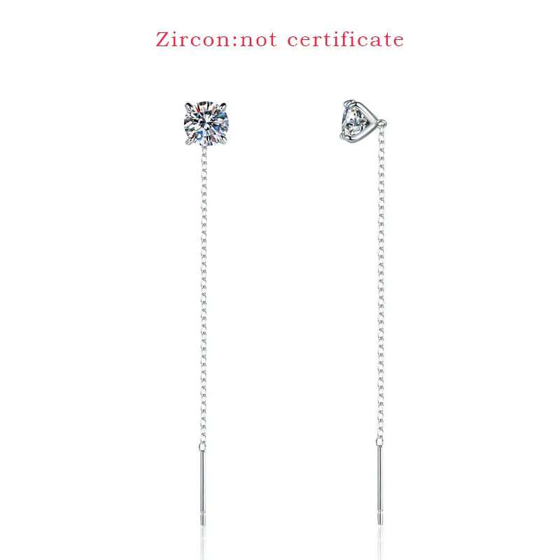 5/6.5mm Tassel Round Cut Moissanite Drop Earring for Women Classic Four-claws Lab Diamond Ear Jewelry 925 Sterling Silver