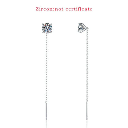 5/6.5mm Tassel Round Cut Moissanite Drop Earring for Women Classic Four-claws Lab Diamond Ear Jewelry 925 Sterling Silver