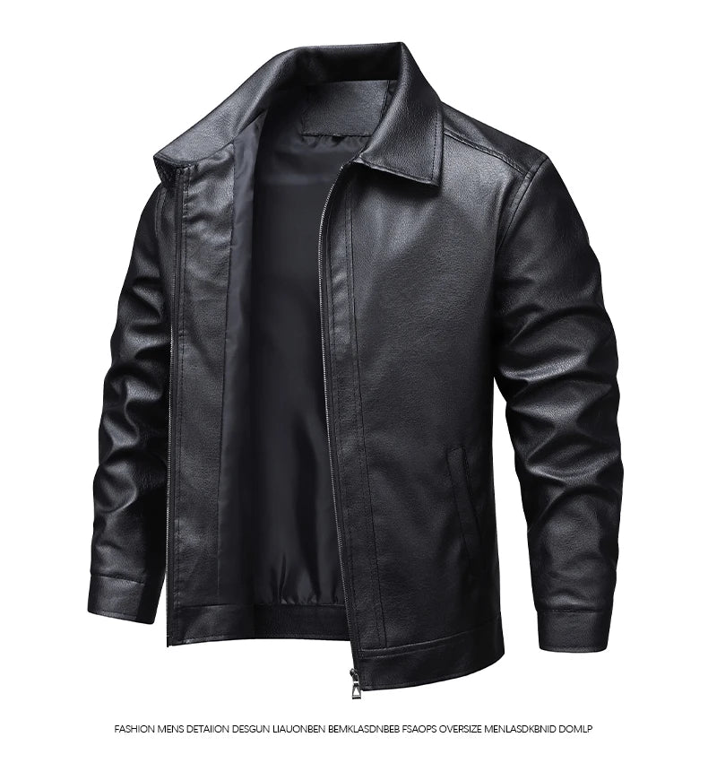 2025 new spring and autumn men's turn-down collar leather jacket men casual coat men's top windproof Loose fit trendy jacket
