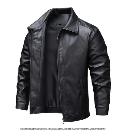 2025 new spring and autumn men's turn-down collar leather jacket men casual coat men's top windproof Loose fit trendy jacket