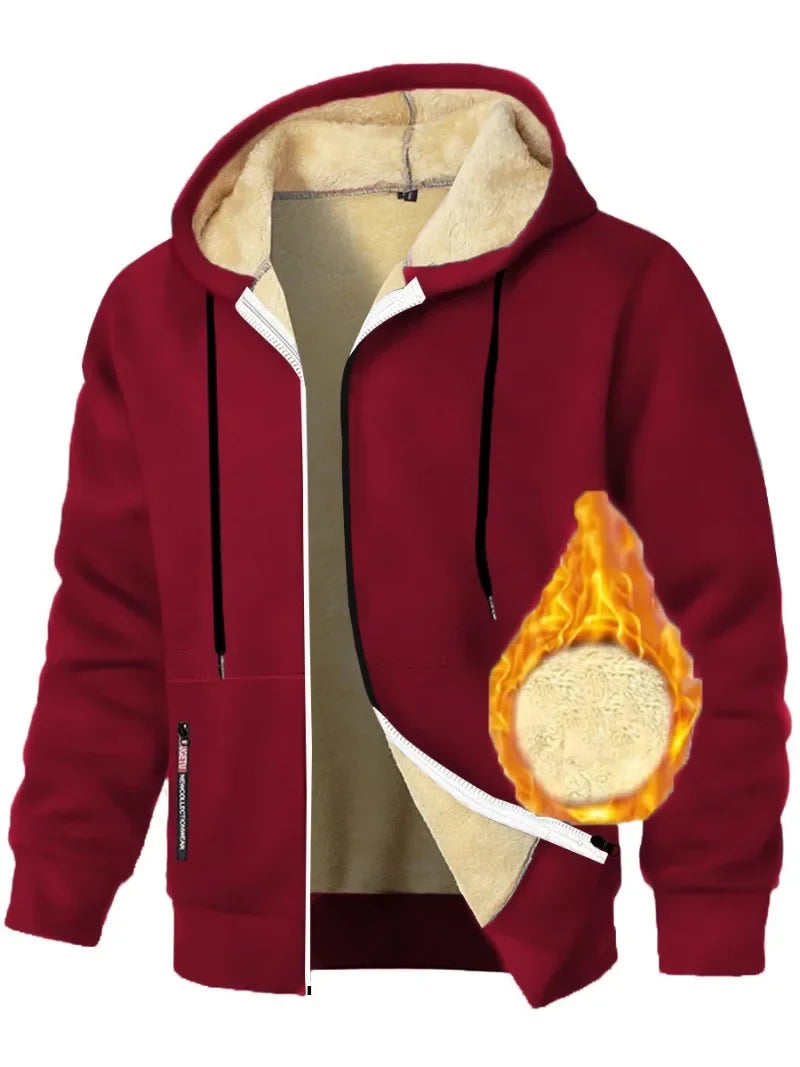 Casual Hoodies for Men Heavyweight Fleece Sweatshirt Thick Sherpa Lined Hooded Zipper Jacket Thick Streetwear Coats