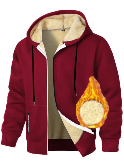 Casual Hoodies for Men Heavyweight Fleece Sweatshirt Thick Sherpa Lined Hooded Zipper Jacket Thick Streetwear Coats