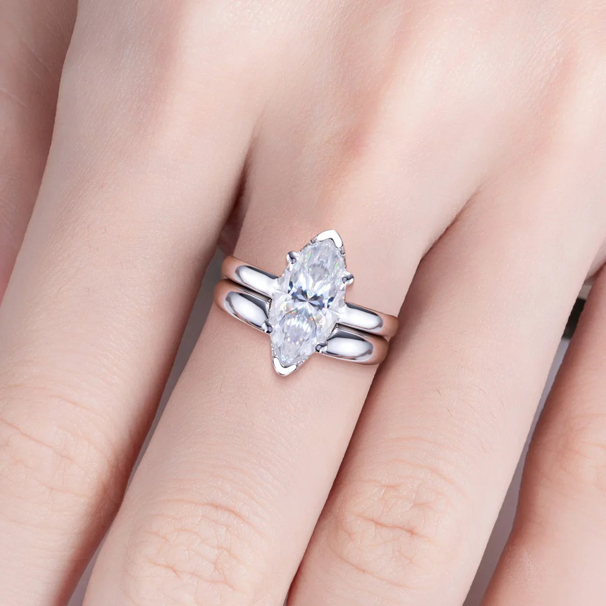 3ct Marquise Cut Moissanite Wedding Bands Ring 18k Gold Plated 925 Sterling Silver Solitaire Bridal Rings Set for Women