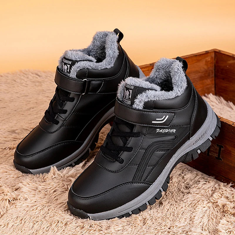 Winter Boots for Men New Waterproof PU Leather Warm Snow Ankle Boots Outdoor Warm plush Non-slip Work High-top Casual Shoes