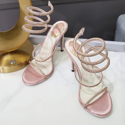 Summer Street Style CRYSTAL Ankle Strap Women Sandals Sexy Open Toe Thin High Heels Party Prom Shoes