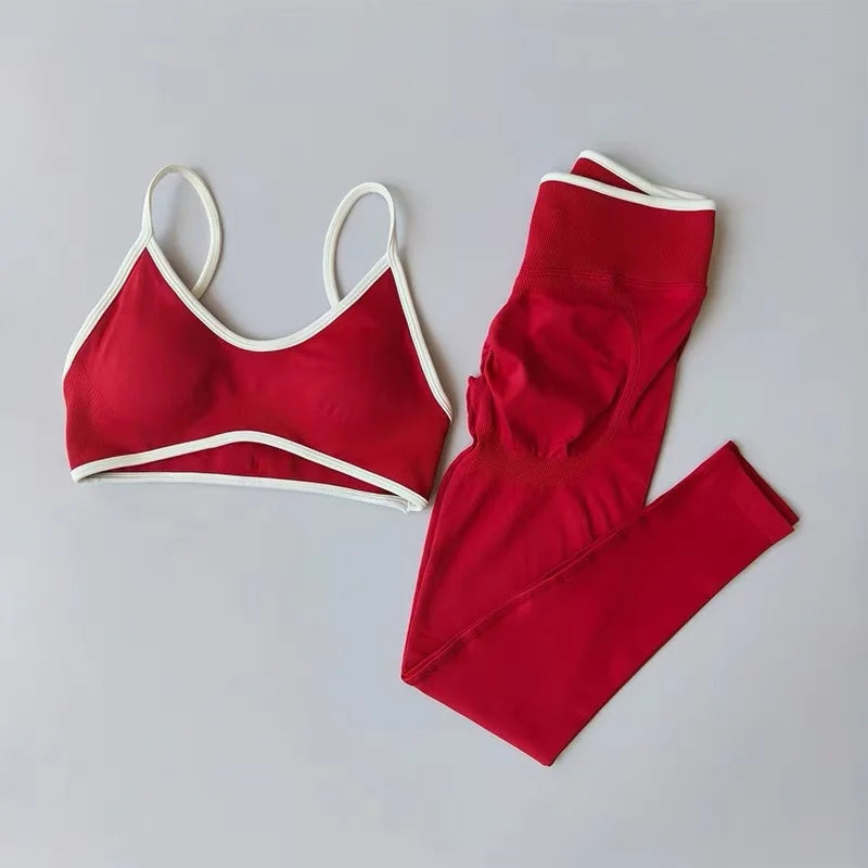 Seamless 2PCS Legging Sets Women's Strappy Sports Bras and Leggings High Waist Fitness Sculpt Leggings Running Pants Gym Suits