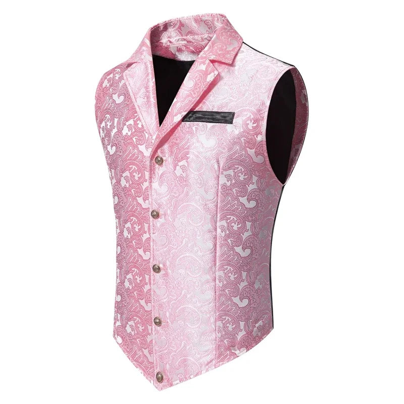 Men's Suit Vest , Casual Lapel Single Breasted Jacquard Slim Fit Holiday Vest, Red, Pink, Black and more available.