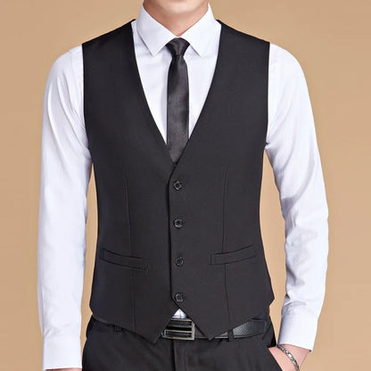 Men Vest White V Neck Solid Single Button Slim Business Formal Waistcoat Tweed Sleeveless Men Suit Vest