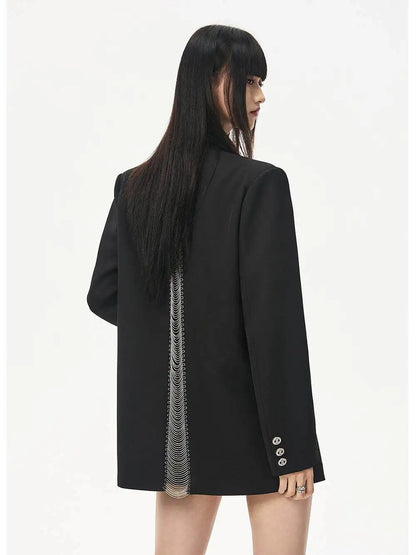 Women's Black Hollow Out Blazer Oversized Designer Suit Jacket Loose Fit Casual Office Blazer Fashion Coat Elegant Streetwear