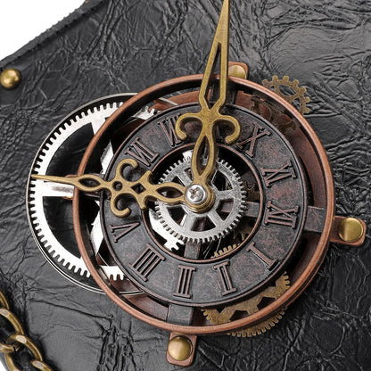 New Gothic Leather Clock Bag Steampunk Shoulder Bags Vintage Women Handbags Messenger Crossbody Bag Ladies Rivet Top-Handle Bags