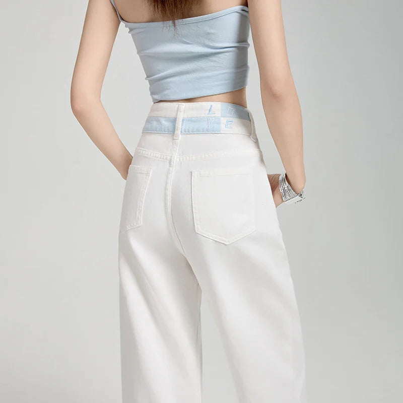 Loose Casual Wide Leg Denim Pants Summer New Thin 100% Cotton Women's High Waist Y2K Contrast Stitching All Match Baggy Jeans