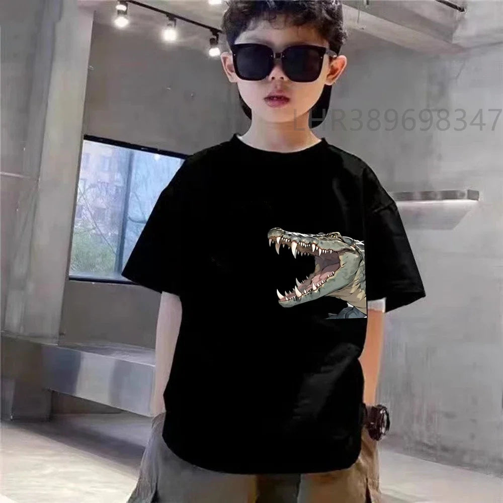 Children Tees Crocodile Head Black Suitable Girls Boy Tshirt+Shorts Kids Set Short Sleeve For Ages 3 And Up Summer Clothing