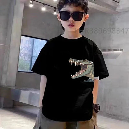 Children Tees Crocodile Head Black Suitable Girls Boy Tshirt+Shorts Kids Set Short Sleeve For Ages 3 And Up Summer Clothing