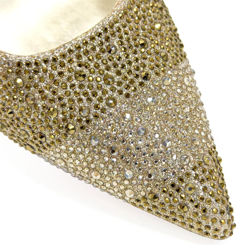 2024 Hot Selling INS Pointed-Toe Luxury Style High Heels Sandal With Bag Set in Gold Color For Wedding Party Women