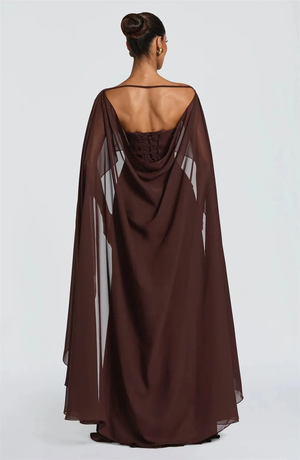 Customized Brown Strapless Elegant Evening Dress chiffon Cape Draping robes de soirée Formal Event Dress Floor Length