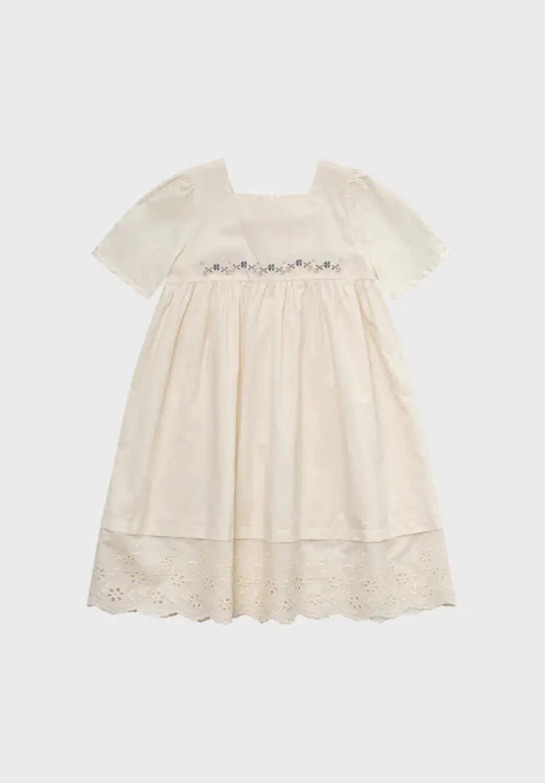 Summer LOU Girls' Printed Cotton Dress Short-Sleeved Handmade Embroidered Wide-Necked Children's Holiday Dress