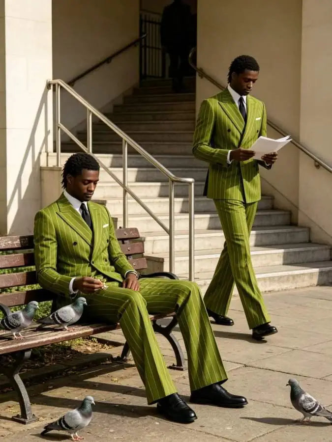 Men's Striped 2 Piece Suit Notched Lapel Straight Stripe Coat + Flare Pants Formal Business Wedding Party Prom Tuxedo for Men