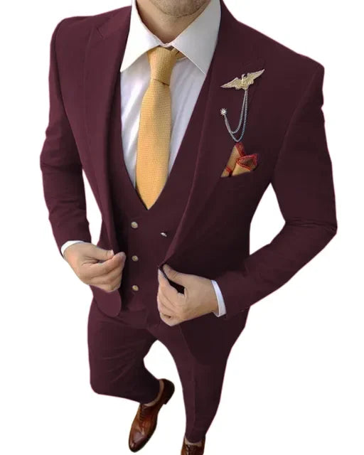 12 Colors Formal Business Men Suit Costume Homme Tuxedos For Wedding Bridegroom 3 Pcs Prom Slim Fit Blazers Jacket Pant Vest