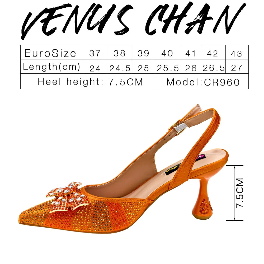 New Arrival Women's Elegant Black Shoes with Rhinestone-Embellished Diamond Heels & Matching Handbag – Perfect Fashion Set for