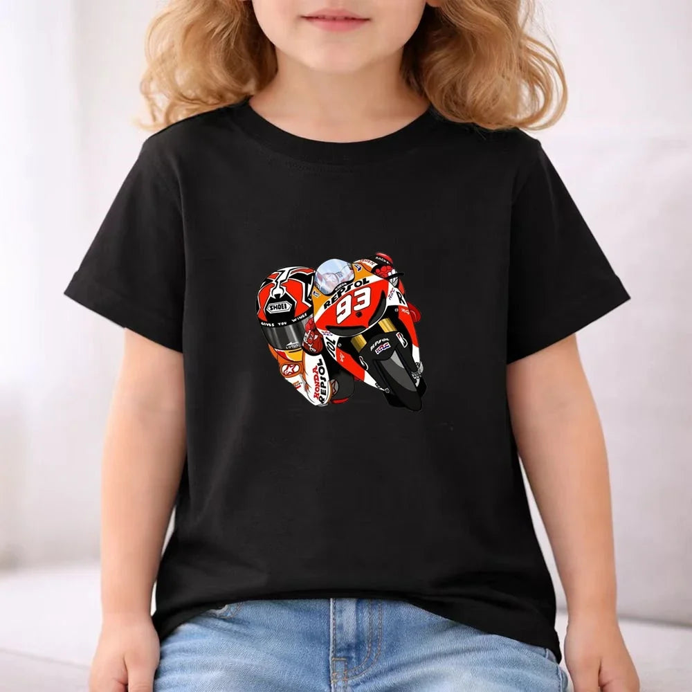 Summer Red Short Sleeve T Shirt + Shorts 2 Piece Motorcycle Race Car Number 93 Children Clothes Casual Boy Girl Kid Tracksuit