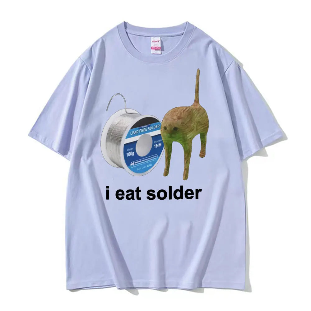 I Eat Solder Cursed Funny Cat Meme T Shirt Men Women's Clothing Fashion Casual T Shirts Summer High Quality Cotton T-shirts Tops