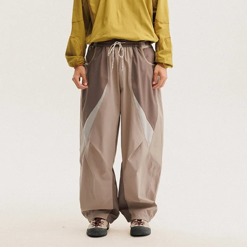 Men Outdoor Lightweight Quick Dry Ultra Loose Casual Splice Wide Leg Techwear Track Cargo Pants Women Streetwear Baggy Trousers