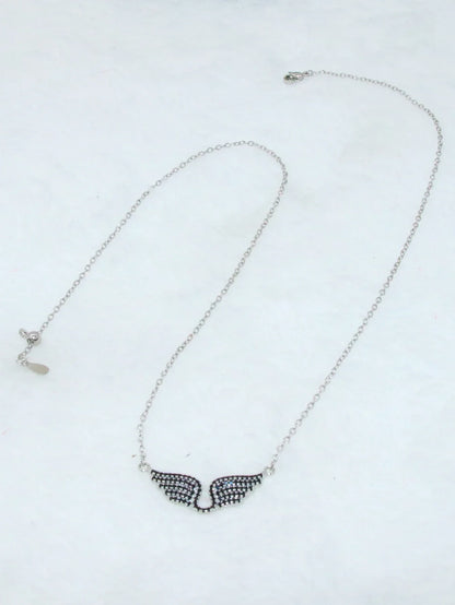 Delicate Women 24K Gold Plated Zircon Angel Wing Chain Pendant Necklace