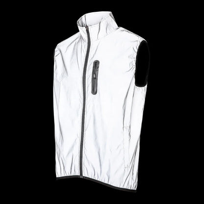 Full Reflective Jacket with Hoodie High Visibility Waterproof Wind Breaker Men Women Hiking Cycling Running Safety Vest