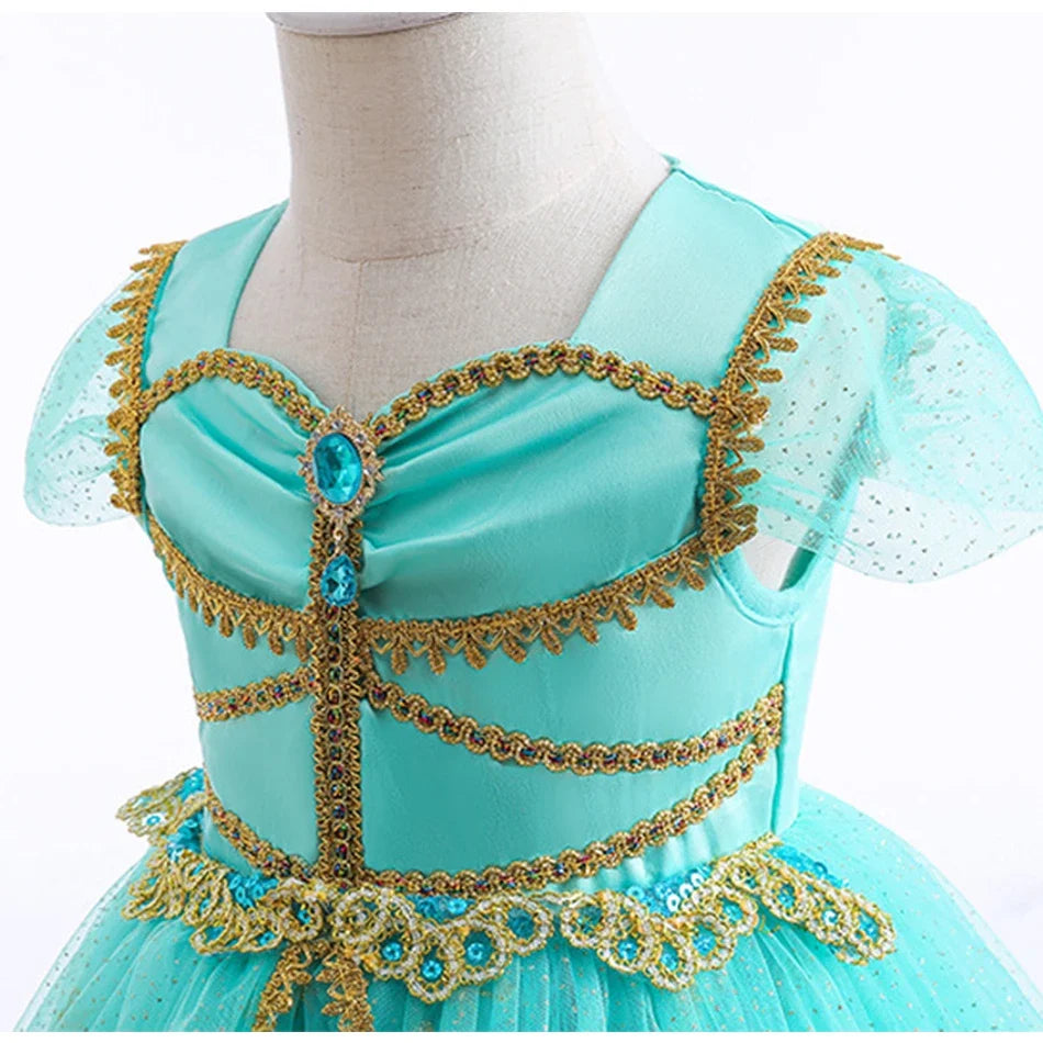 Girl Halloween Princess Dress Aladdin Magic Lamp Jasmine Dress Girl Fancy Mesh Ball Gown Childrens Day Gifts Carnival Costume